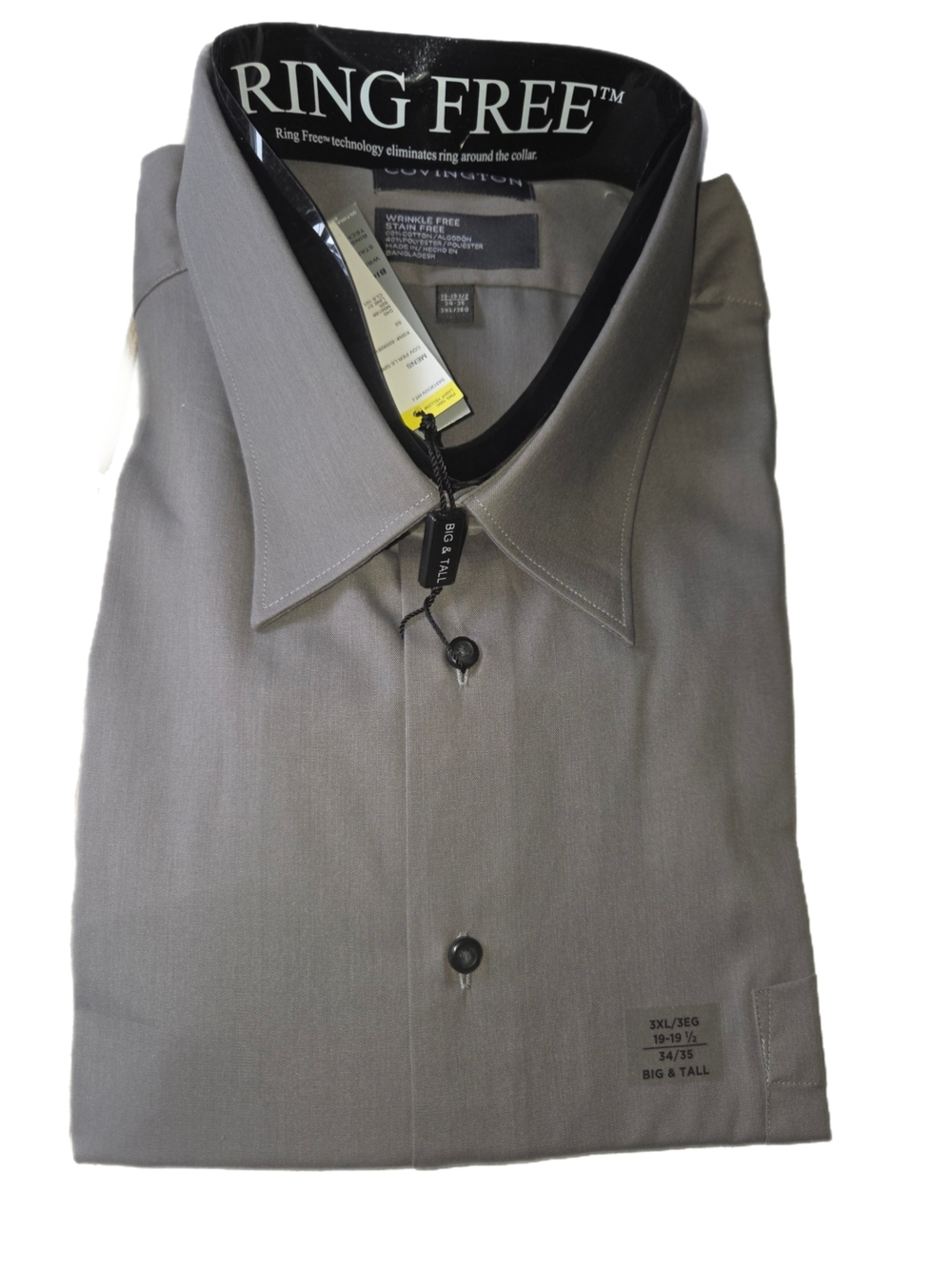 Covington Men's Grey Long-Sleeve Dress Shirt with Ring Free Collar BNWT
